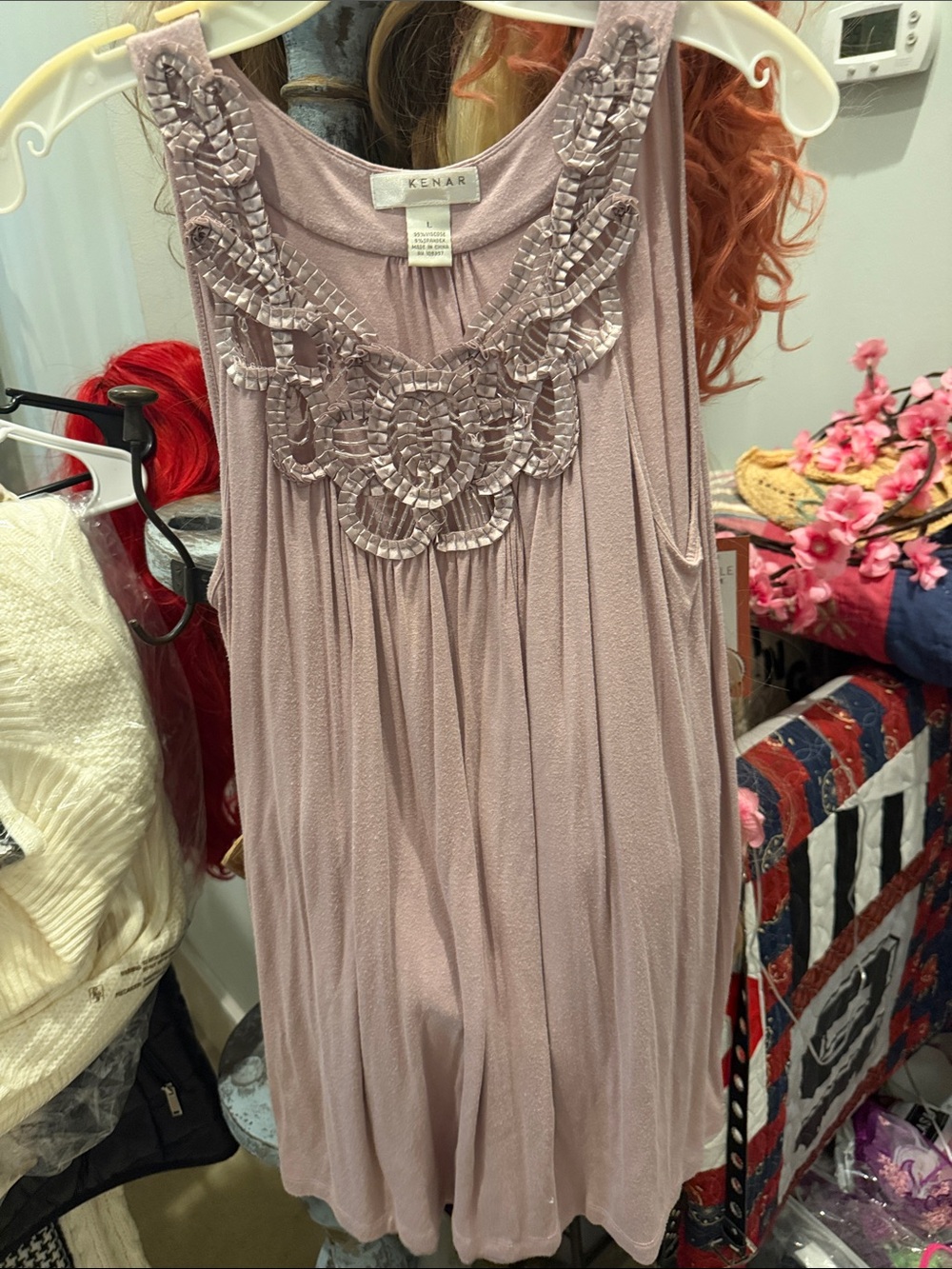 Kenar Mauve Beaded Sleeveless Pleated Top